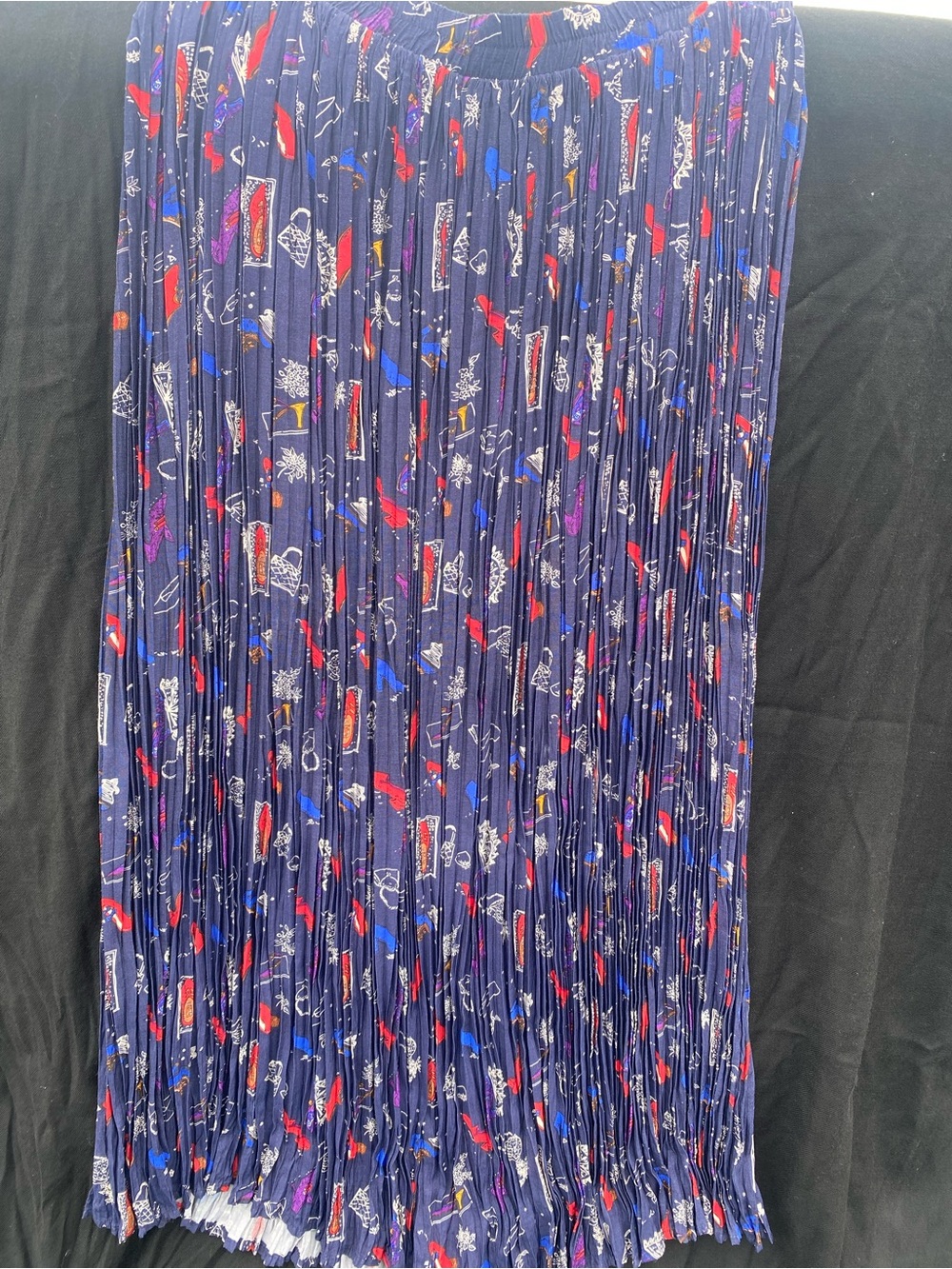 Coldwater Creek Navy Pleated Midi Skirt with Red and Blue Accents